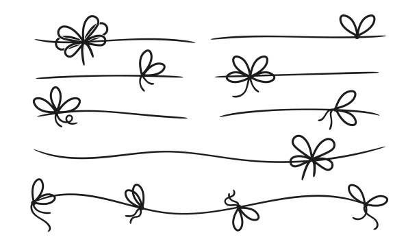 ilustrações de stock, clip art, desenhos animados e ícones de simple bows. gift bow knot on line rope. black present decorative knots. border or dividers, packaging box vector elements - laço nó ilustrações