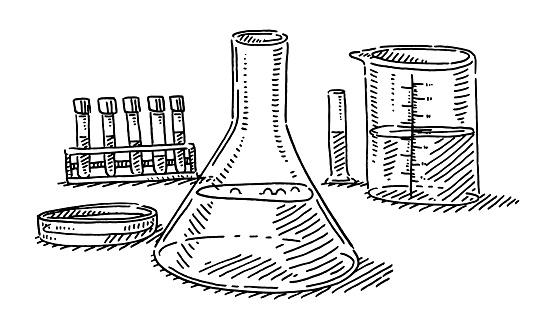 Hand-drawn vector drawing of a Chemistry Laboratory Equipment. Black-and-White sketch on a transparent background (.eps-file). Included files are EPS (v10) and Hi-Res JPG.