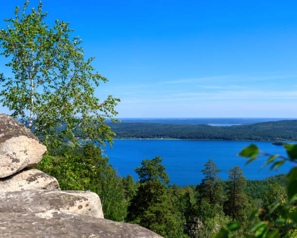 istock Lake view from the mountain top 1327425118