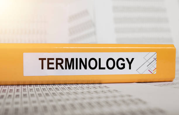 Terminology word on bright yellow office folder on financial documents. Concept of terms in finance, business and accounting