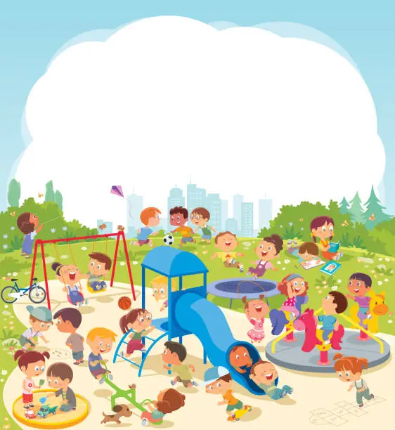 Vector illustration of Happy children playing in playground