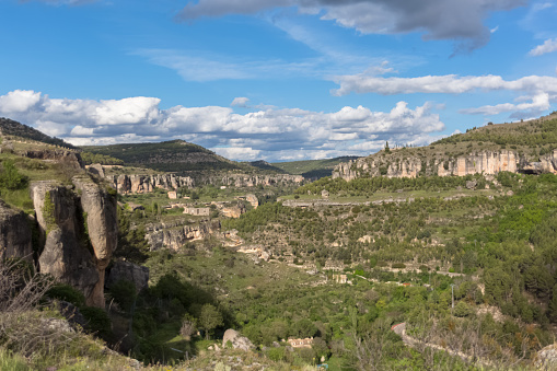 Majestic view at the Enchanted City in Cuenca, a natural geological landscape site in Cuenca city, Spain...