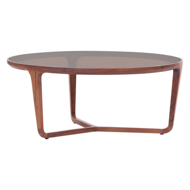 tavolino rotondo in legno marrone, tavolo da pranzo, tavolo da riviste. designer moderno, tavolo isolato su sfondo bianco - tavolino foto e immagini stock
