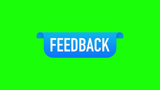 Feedback blue label with white background. Motion graphics.