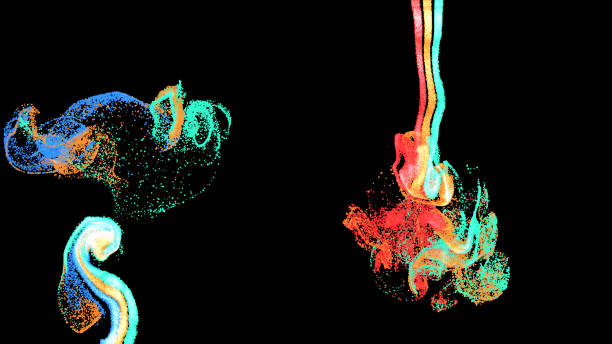 istock 3d illustration of multi colored particles in motion on black background. 1327434438