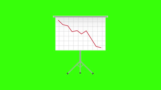 Projector screen with business chart graph. Roll up. Motion graphics.