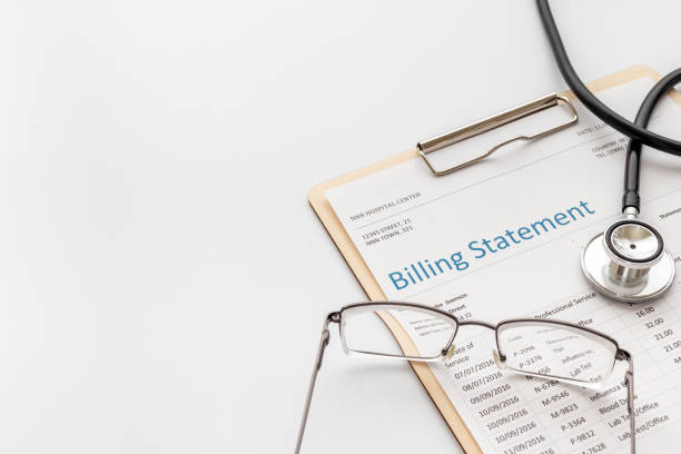 istock Accounting medical billing statement with calculator 1327435587