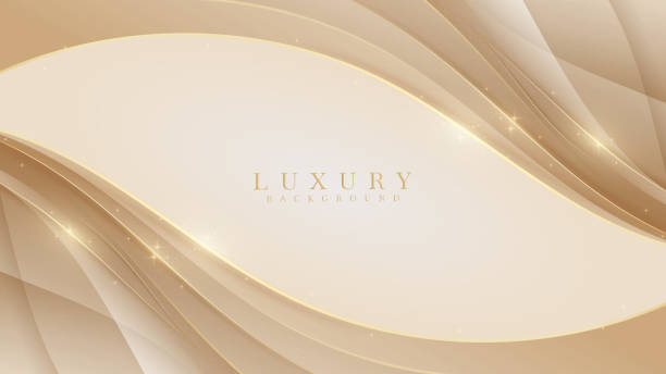 istock Line curve golden luxury on brown background. Realistic template cover 3d style design. Vector illustration. 1327435778