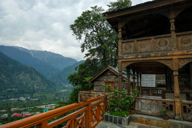 Naggar in Himachal Pradesh, India Naggar, India - June 2021: Detail of the Naggar Castle located in the Kullu district on June 24, 2021 in Naggar, Himachal Pradesh, India. kullu stock pictures, royalty-free photos & images