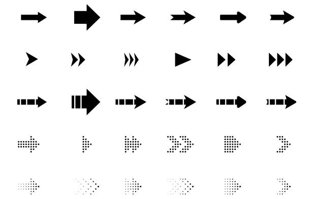vector set of black arrows on an isolated transparent background. pointers, arrows. - ok i̇şareti stock illustrations