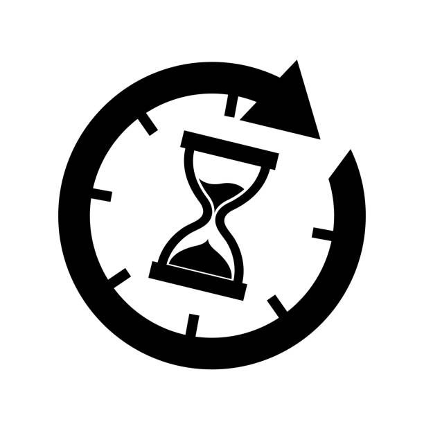 ilustraciones, imágenes clip art, dibujos animados e iconos de stock de hourglass time icon - ilustración vectorial - aislado sobre fondo blanco - waiting