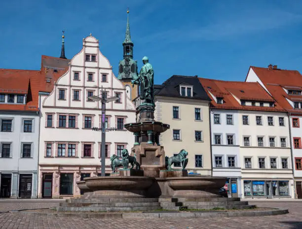 Fountain on the market square in Freiberg Saxony