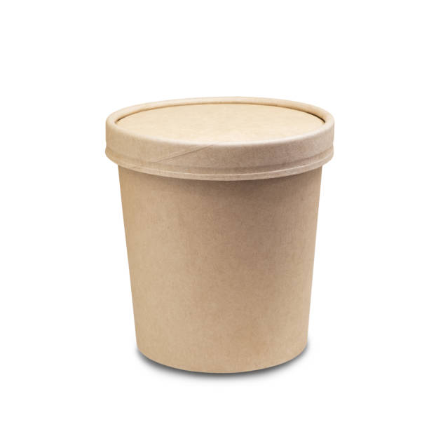 istock Round brown paper box isolated on white background 1327440810