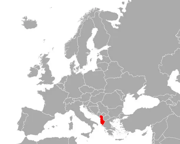 Vector illustration of Map of Albania in Europe