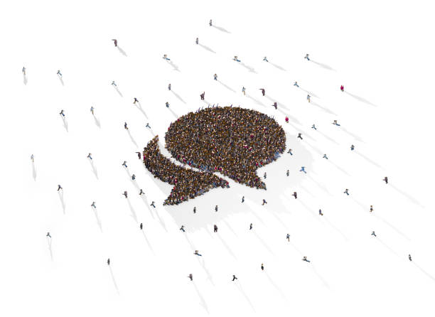 istock Large Crowd of People Forming Speech Bubble Symbol on White Background 1327442628
