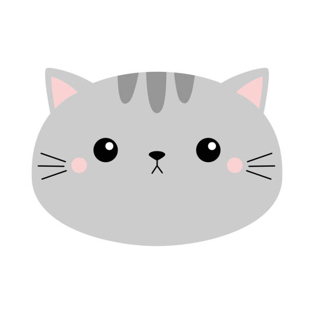 Cute Cat Icon Gray Kitten Face Head Silhouette Funny Kawaii