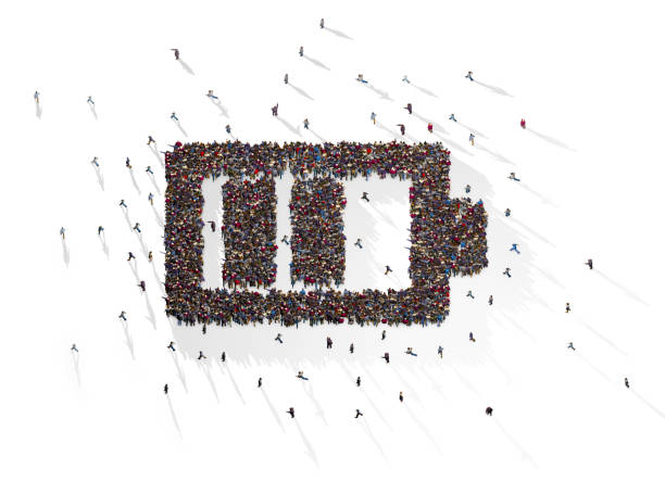 istock Large Crowd of People Forming Battery Symbol on White Background 1327447064
