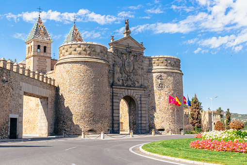 Puerta de Bisagra (Gate of Bisagra) one of the main entrances in the medieval Town of Toledo, Spain.