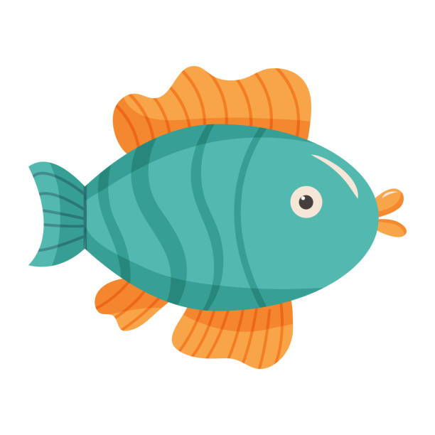 illustrazioni stock, clip art, cartoni animati e icone di tendenza di illustartion vettoriale di pesce in stile piatto cartone animato. abitanti marini, vita oceanica in stile infantile - fish tank