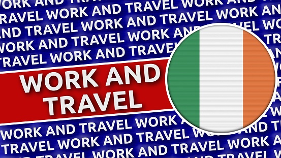 Nigeria Circular Flag with Work and Travel Titles - 3D Illustration 4K Resolution