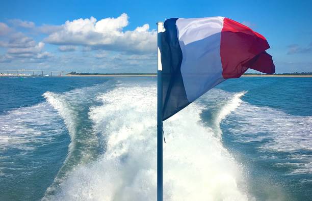 A French boat at sea. stock photo