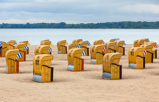 Hooded beach chairs (strandkorb) at Baltic seacoast, Germany