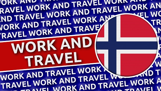 Norway Circular Flag with Work and Travel Titles - 3D Illustration 4K Resolution