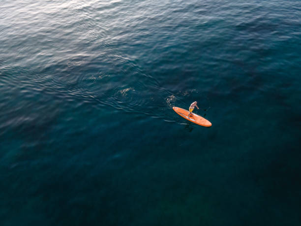 istock Man on stand up paddle board on seaside in summer 1327457628