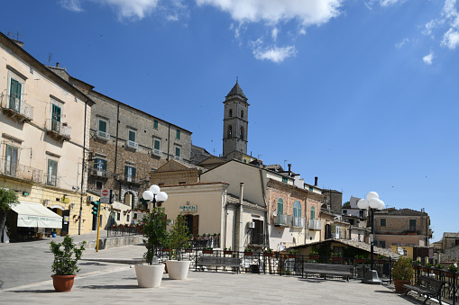 Sant'Agata di Puglia, Italy, July 3, 2021. The small square of a medieval village in the Puglia region.
