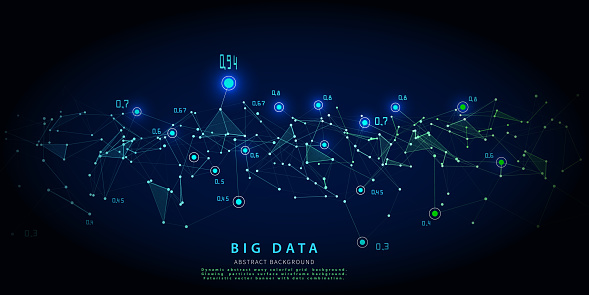 Abstract Analytical Background With Polygonal Grid Analyze Data On Blue ...