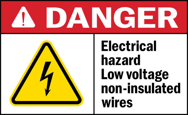 Electrical hazard low voltage non-insulated wires danger sign. Electrical hazard low voltage non-insulated wires danger sign. Safety signs and symbols. high voltage sign stock illustrations