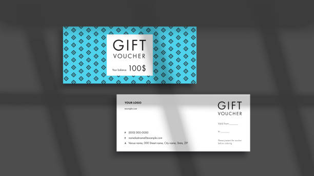 istock Abstract gift voucher card template. Modern discount coupon or certificate layout with geometric shape pattern. Vector fashion bright background design with information sample text. 1327465412