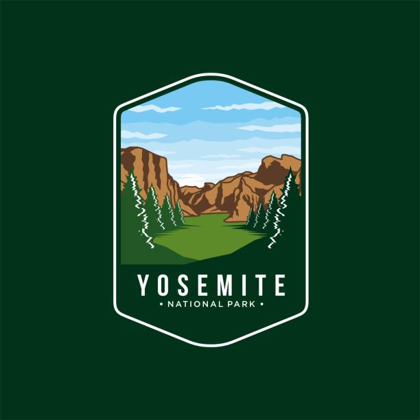 bildbanksillustrationer, clip art samt tecknat material och ikoner med yosemite icon badge vintage illustration design - yosemite falls