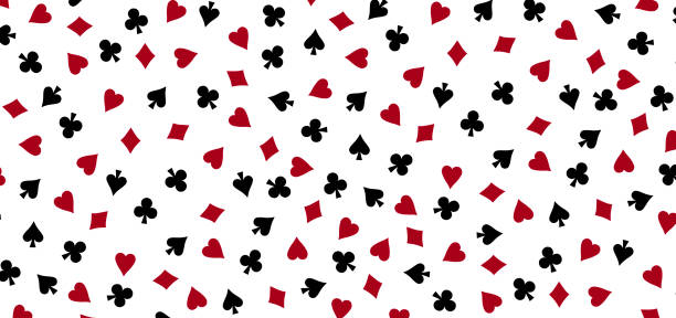 カードスーツのパターンはハートのダイヤモンドとクラブをスペード。カジノカードゲームとポーカーの背景。 - bridge cards playing leisure games ストックフォトと画像