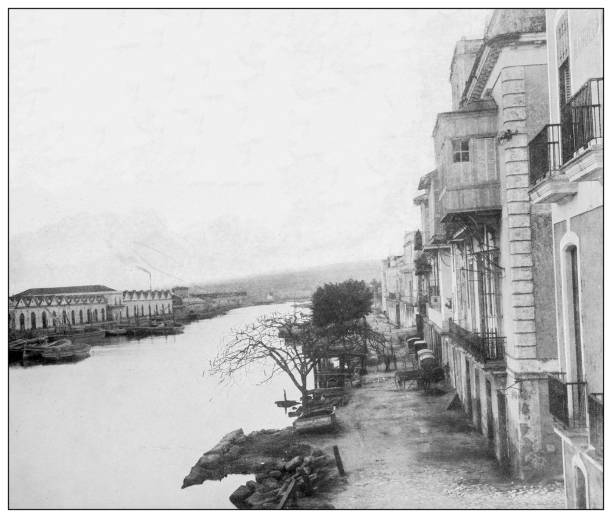 istock Antique black and white photograph: Cardenas waterfront, Cuba 1327472913