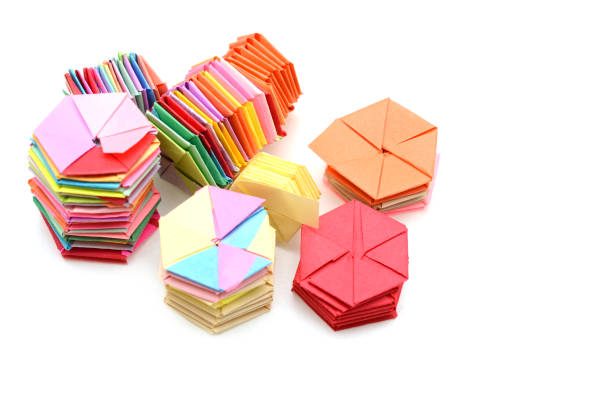 istock Variety of colorful origami hexagon objects 1327473371
