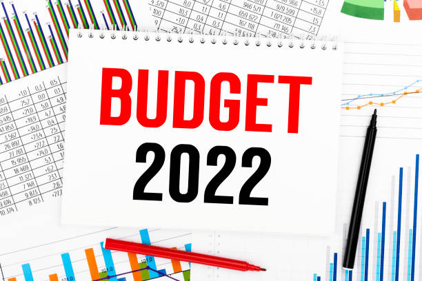 istock Text BUDGET 2022 on card around charts and graphs. Business plan. Top view. 1327480739