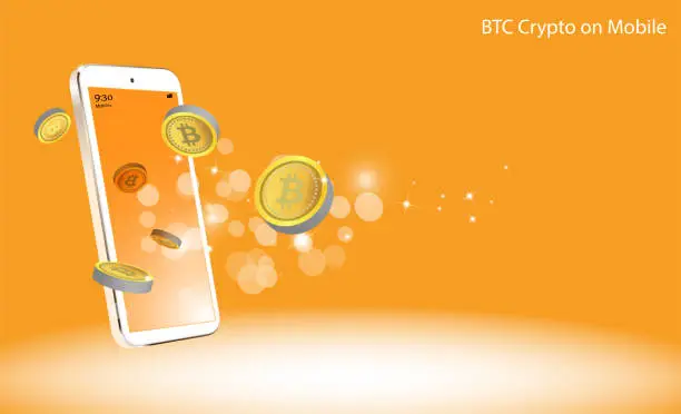 Vector illustration of Cripto Currency, Bitcoin Crypto Online Mobile - Illustration Banner Vector,Exchange,Finance