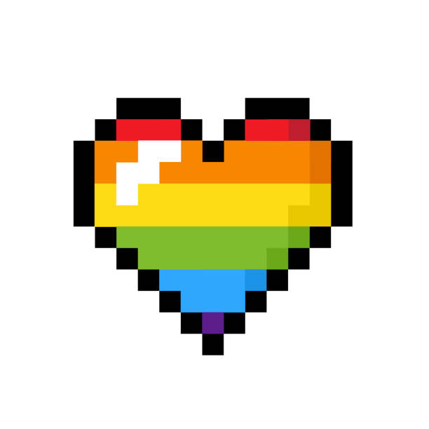 ilustrações de stock, clip art, desenhos animados e ícones de pixel pride rainbow heart isolated on white background. - bi sexual illustrations