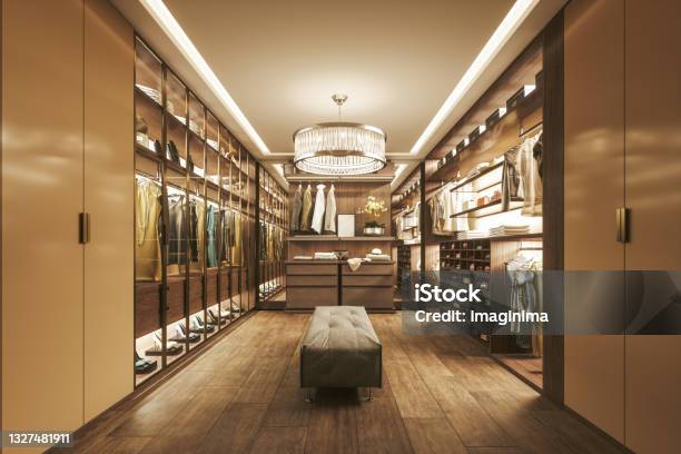 Modern Luxurious Walkin Closet Interior Stock Photo - Download Image Now - Closet, Walk-in Closet, Luxury