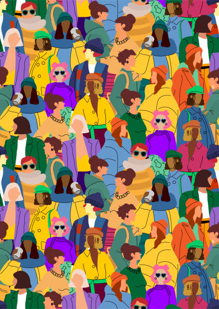 ilustraciones, imágenes clip art, dibujos animados e iconos de stock de multitud de chicas multinacionales multicolores - crowd community large group of people protest