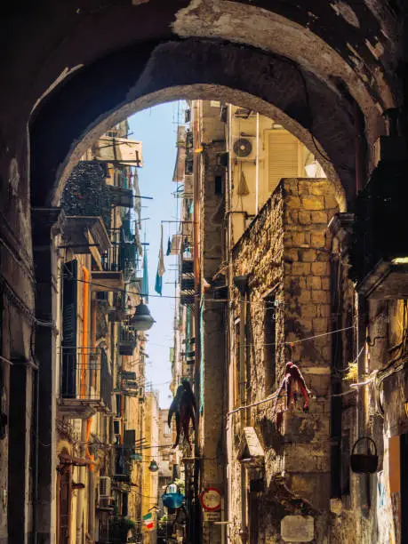Central street in Naples city, Italy. City life in Naples.