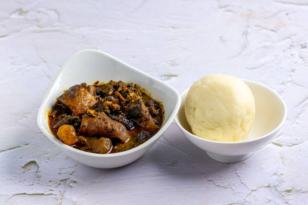 Abak soup with fufu or pounded yam