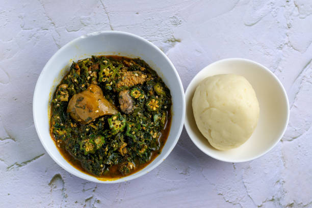 istock Okra soup with fufu or pounded yam 1327486591