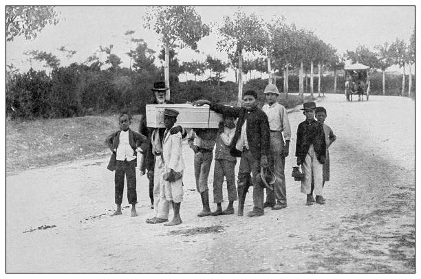 ilustrações de stock, clip art, desenhos animados e ícones de antique black and white photograph: isla de la juventud, funeral of a boy - child caribbean black latin american and hispanic ethnicity