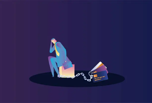 Vector illustration of Credit card debt troubles business men