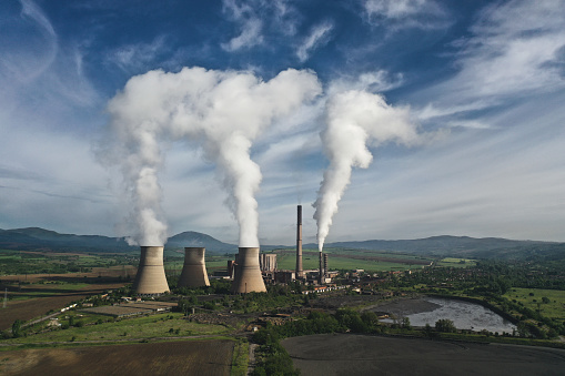 Aerial photography of thermal power plant smoke disposal