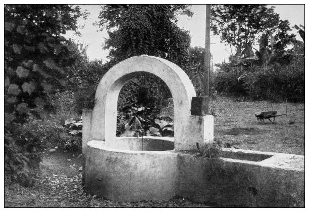 istock Antique black and white photograph: Isla de la Juventud, well 1327489387