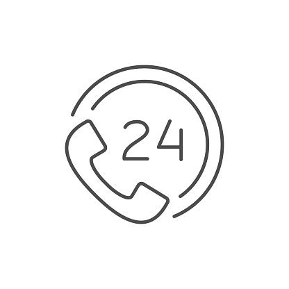24 hours support service line icon isolated on white. Vector illustration