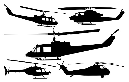 A collection of different military and civilian helicopter silhouettes.